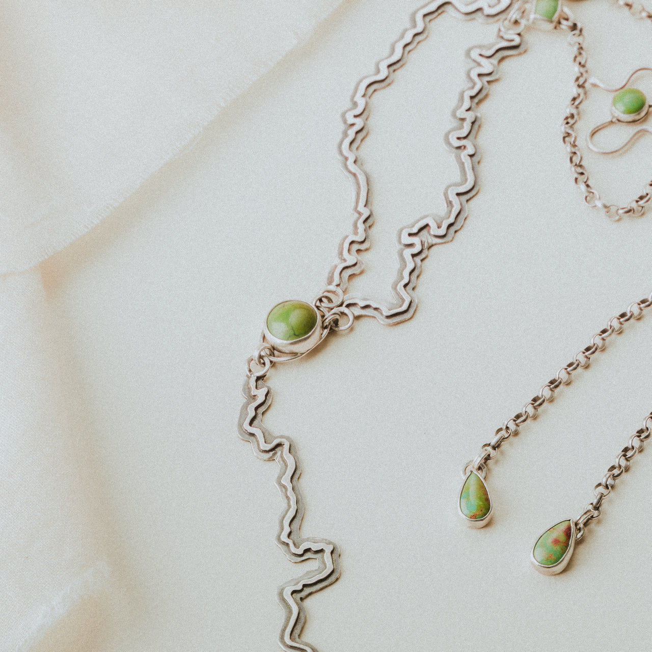 Blackfoot Lariat with Green Turquoise from Tyrone Mine, New Mexico
