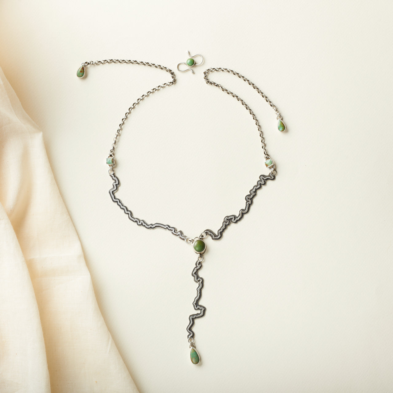 Blackfoot Lariat with Green Turquoise from Tyrone Mine, New Mexico