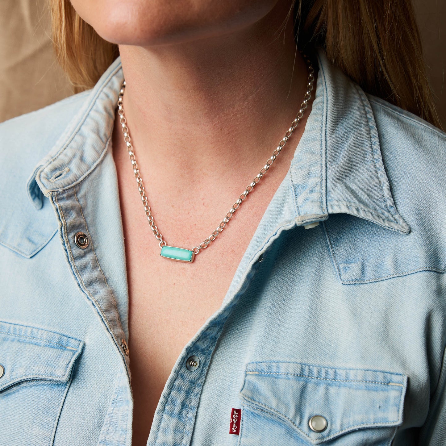 Chunky Chain Turquoise Bar Necklace