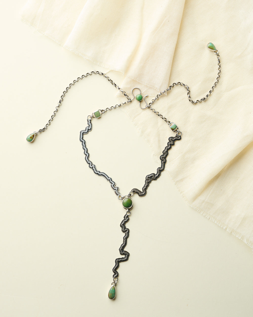 Blackfoot Lariat with Green Turquoise from Tyrone Mine, New Mexico