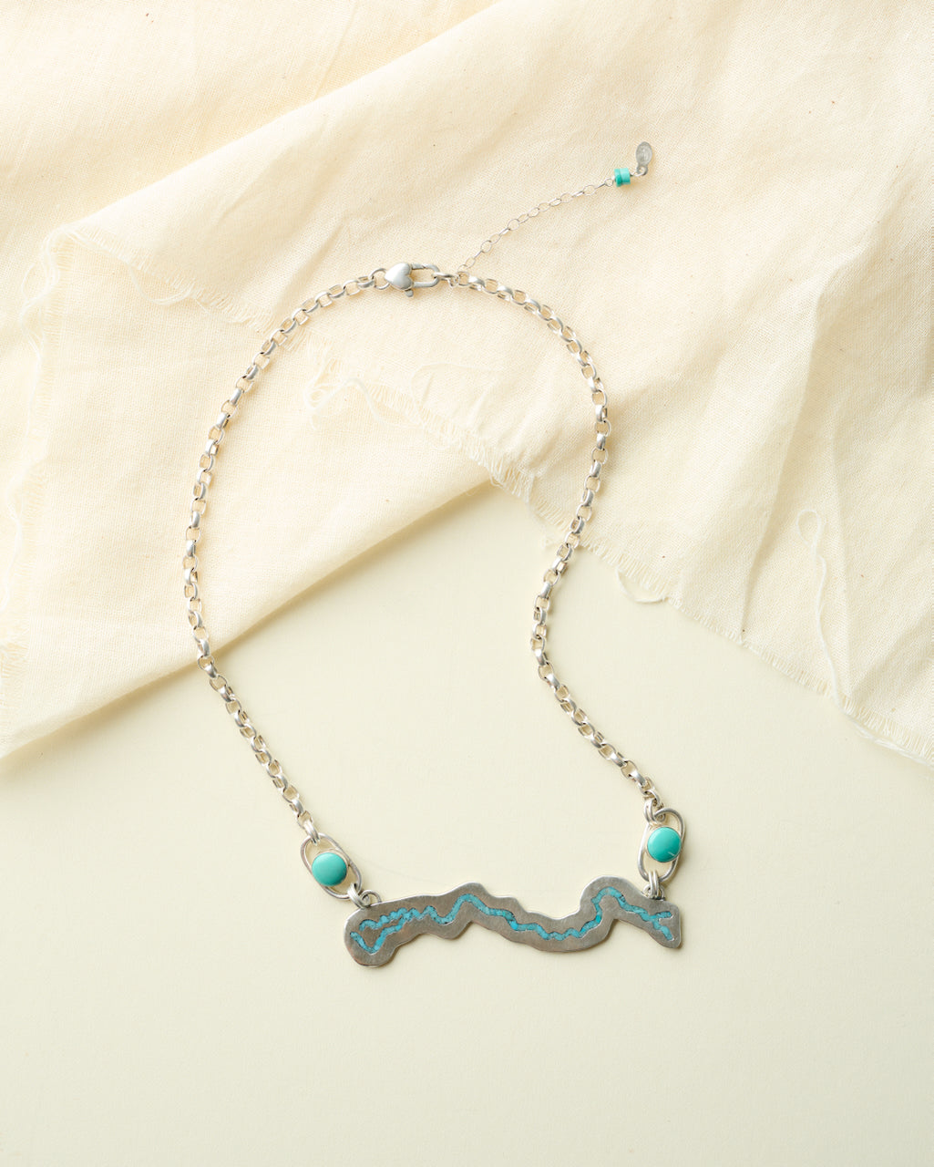 Clark Fork River- Missoula- One of a kind River Necklace with Turquoise Inlay