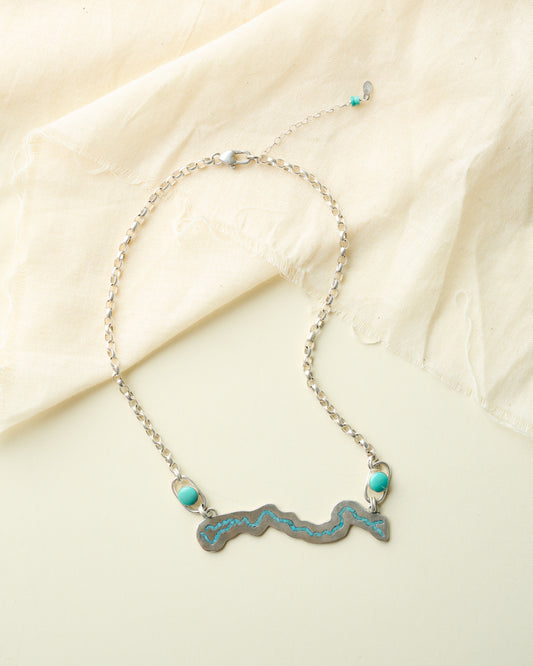 Clark Fork River- Missoula- One of a kind River Necklace with Turquoise Inlay