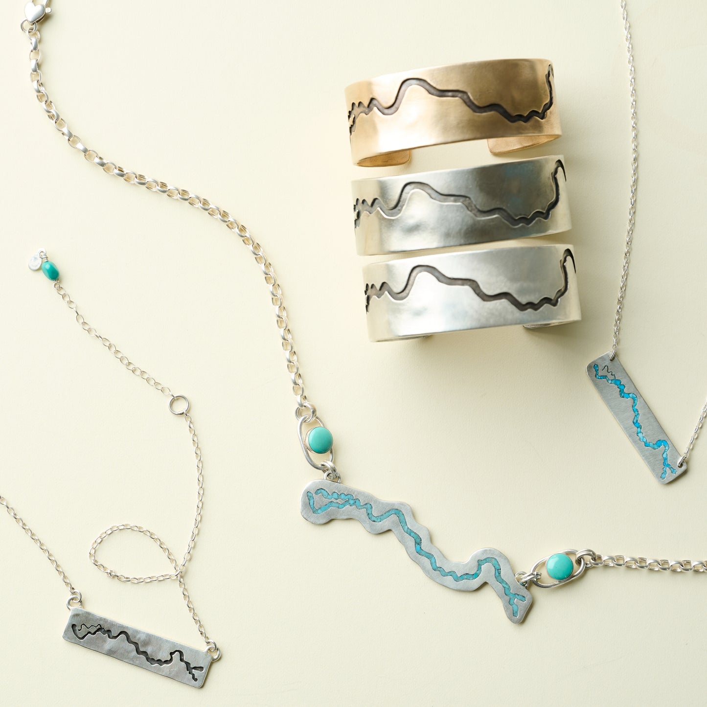 Clark Fork River- Missoula- One of a kind River Necklace with Turquoise Inlay