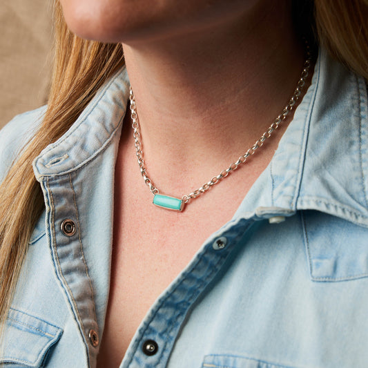 Chunky Chain Turquoise Bar Necklace