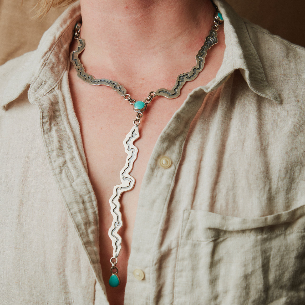 Blackfoot Lariat with Blue Turquoise from Red Mountain, Arizona