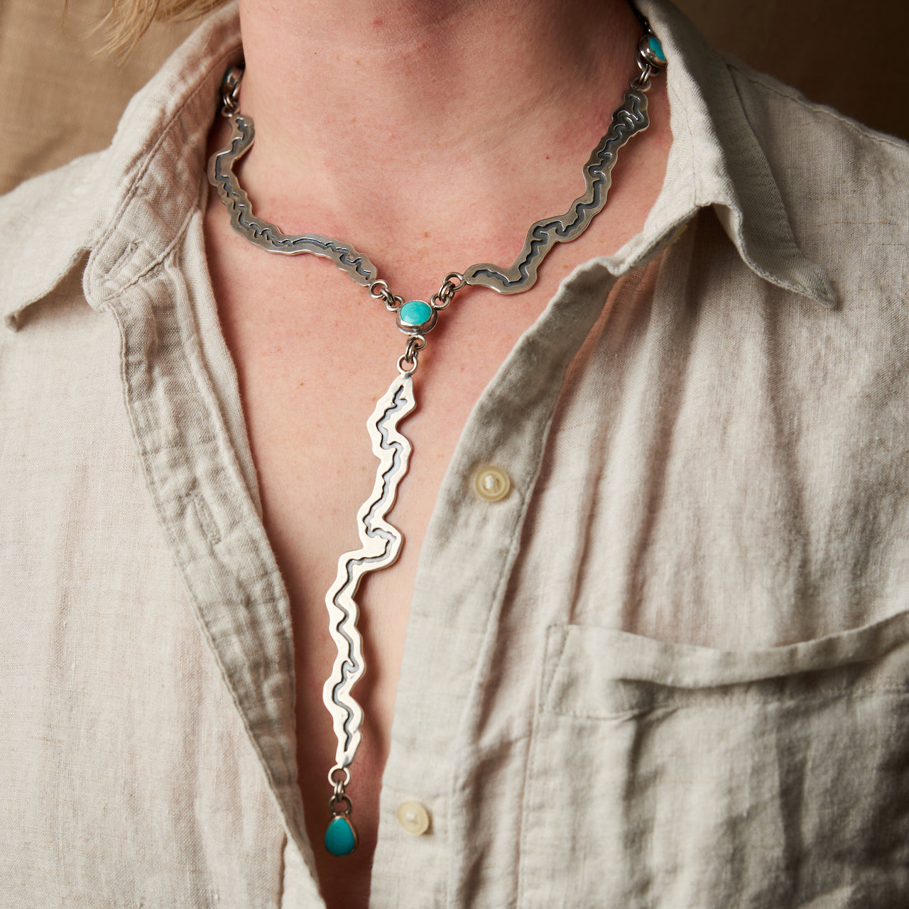 Blackfoot Lariat with Blue Turquoise from Red Mountain, Arizona